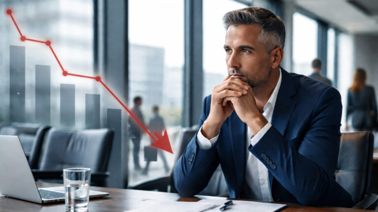 Manager analysiert sinkende Kundenzahlen – Symbolbild für Kundenverlust und Lost Customer Analyse im B2B-Vertrieb